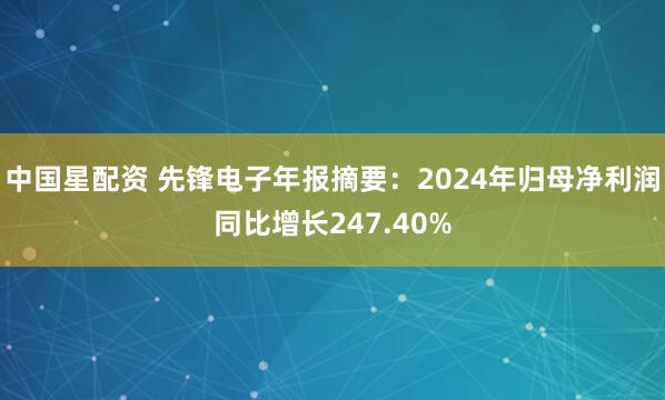 中国星配资 先锋电子年报摘要：2024年归母净利润同比增长247.40%
