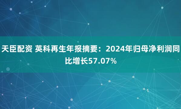 天臣配资 英科再生年报摘要：2024年归母净利润同比增长57.07%