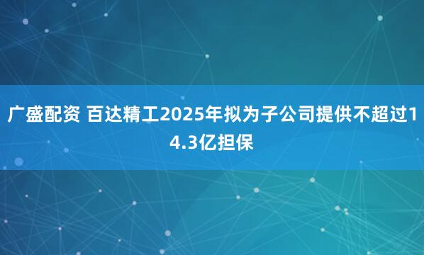 广盛配资 百达精工2025年拟为子公司提供不超过14.3亿担保